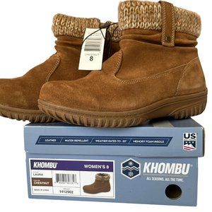 New Khombu Womens Size 8 M Laura Brown Suede Knit All Weather Boots Zip Bootie